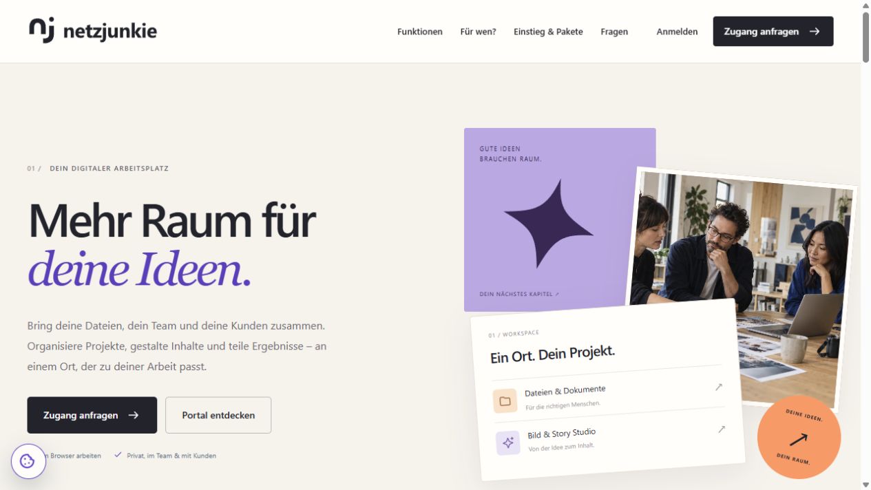 Öffentliche Einstiegsseite von Netzjunkie – eigenes Portal von Dreamseven