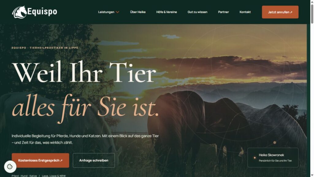 Website von Equispo – mobile Tierbegleitung durch Heike Skowronek